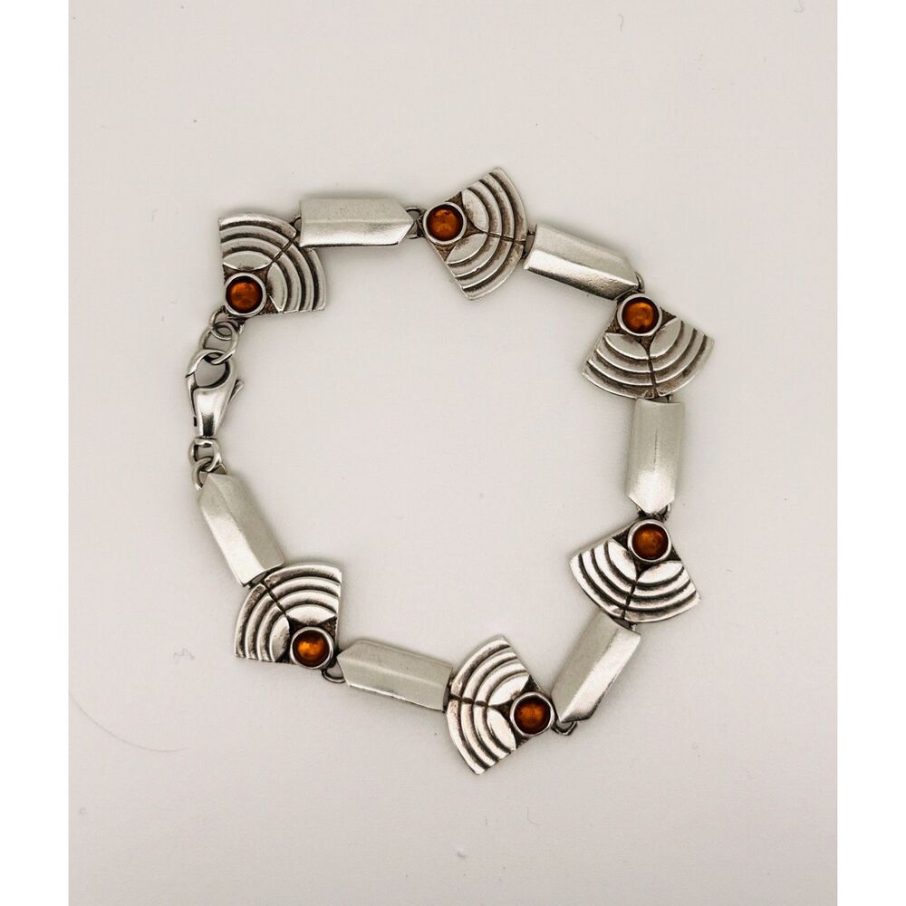 Art Deco Style Sterling Silver and Amber Bracelet